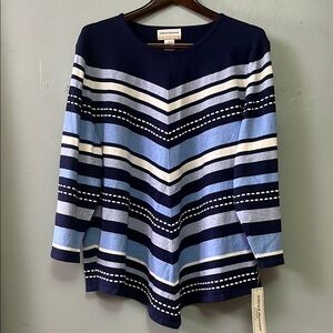 Alfred Dunner Women's Striped Blue Top